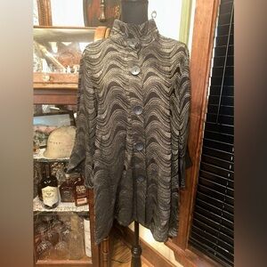 EUC Ali Miles Black And Gold Waves Jacket Top corean neck line